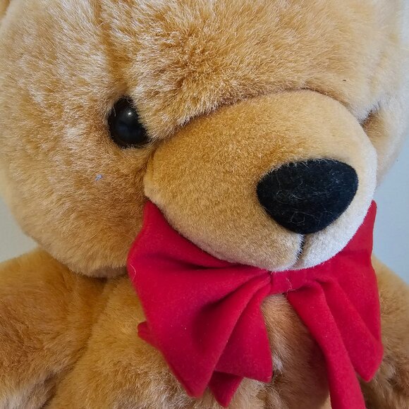 Well Made Toy Teddy Bear Plush Stuffed Animal Tan Red Bow Vintage 1991 18" - Picture 2 of 8
